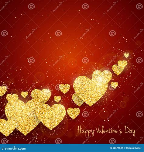 Vector Happy Valentine`s Day Greeting Card With Sparkling Glitter Gold