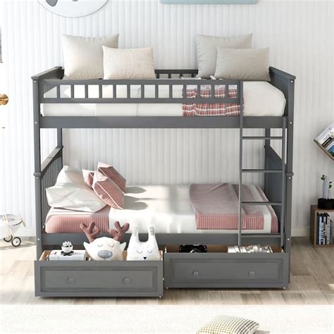 Full Over Full Bunk Bed With Drawers And Ladder Soild Wood Bunkbed Frame