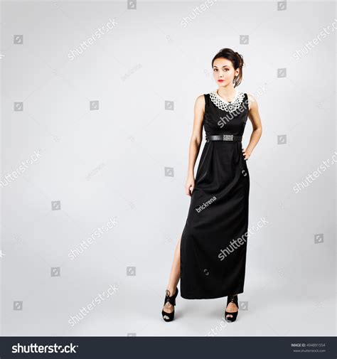 Full Length Portrait Brunette Woman Black Stock Photo 494891554 Shutterstock