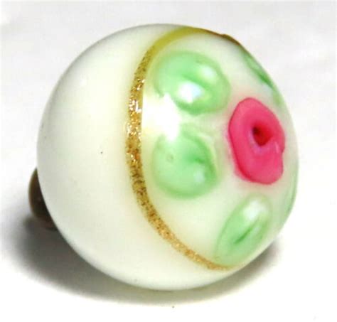 Stellar Antique Th Century Victorian Milk Glass Ball Button W Rose