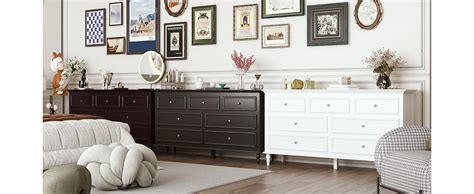 Hitow 10 Drawer Double Dresser For Bedroom Traditional Dresser Chest With Wide