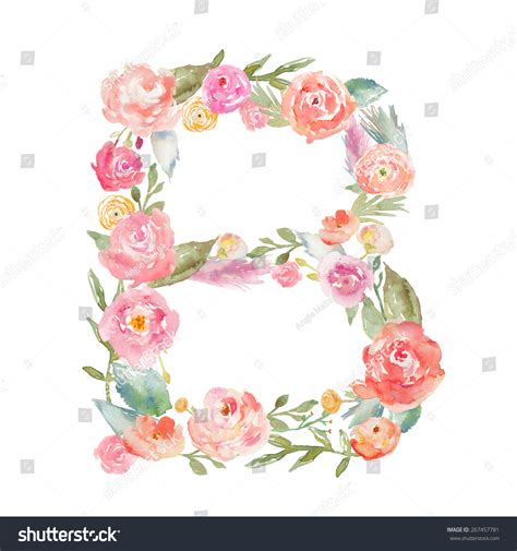 Watercolor Floral Monogram Letter B Alphabet Stock Illustration ...