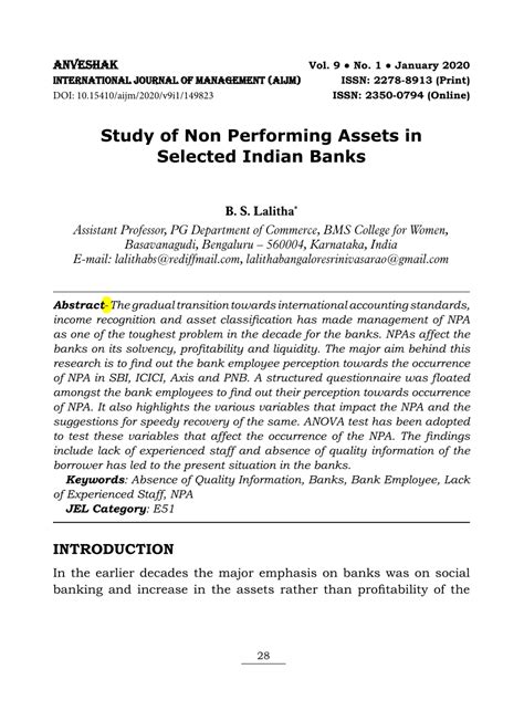 Pdf Study Of Non Performing Assets In Selected Indian Banks