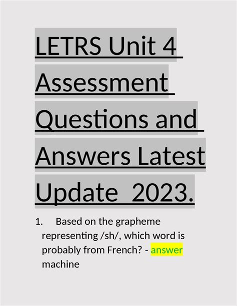 Letrs Unit Assessment Questions And Answers Latest Update