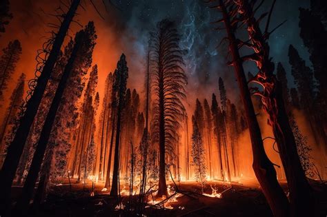 Premium Photo Wildfire Burns Ground In Forest Generative Ai