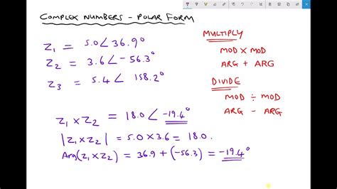 Multiplication And Division Of Complex Numbers In Polar Form Youtube