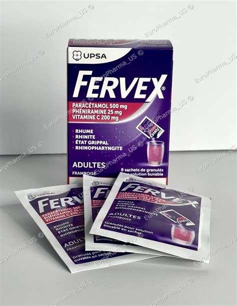 Fervex Adults Raspberry Flavor 8 Sachets Upsa Original From France