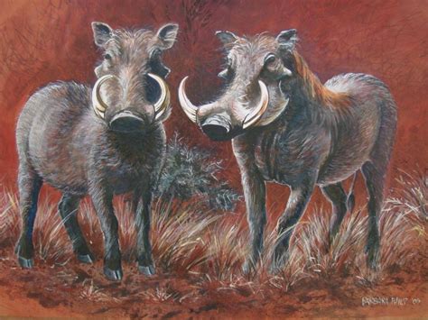 Two Warthogs | Warthog, African paintings, African animals
