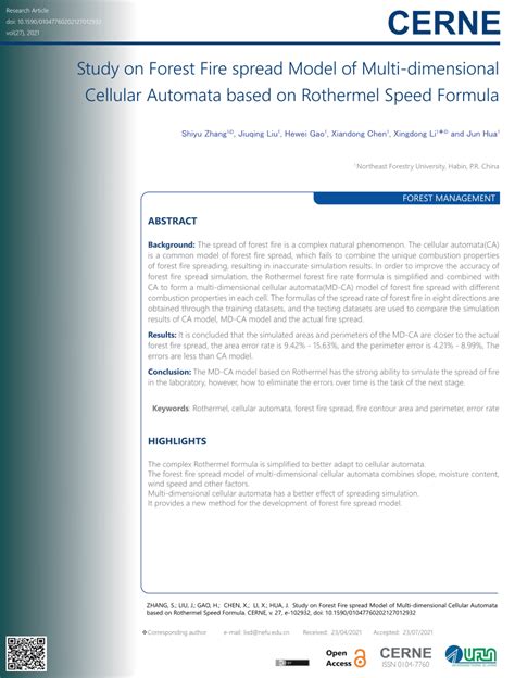 Pdf Study On Forest Fire Spread Model Of Multi Dimensional Cellular