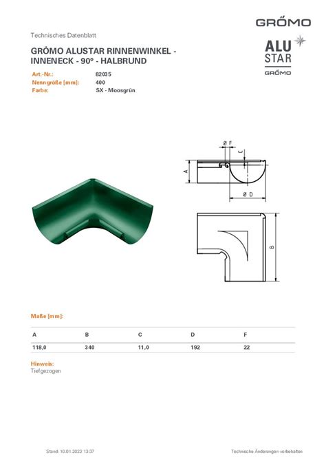 GRÖMO ALUSTAR Rinnenwinkel Moosgrün halbrund Inneneck 90 400 SX