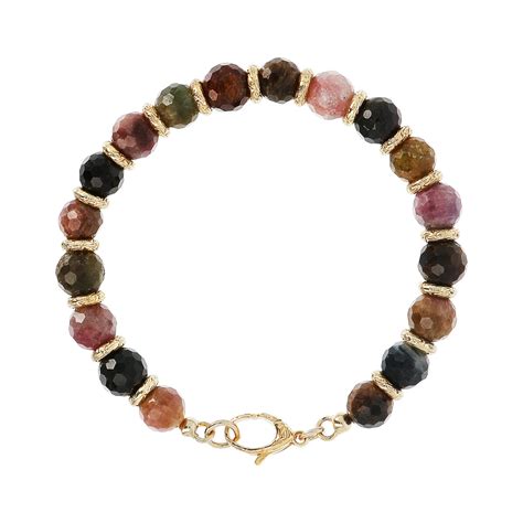 Etrusca Bracciale Con Pietre Naturali Tormalina Tonde Multicolor E