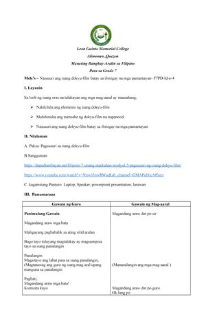 Filipino Q Las Week Melc Learning Activity Sheet Sa Filipino