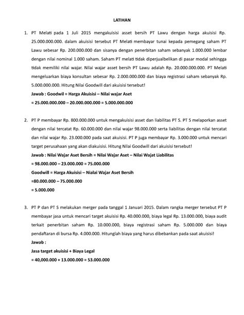 Contoh Soal Tugas Uts Analisis Laporan Keuangan LATIHAN PT Melati