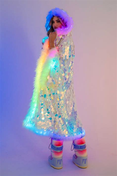 Led Big Bling Sequin Kimono In White Iridescent Furrocious Furr