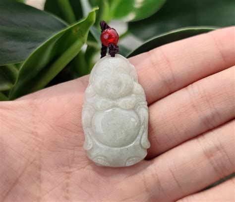 Authentic Laughing Buddha Jadeite Jade Pendant Necklace Natural Burmese