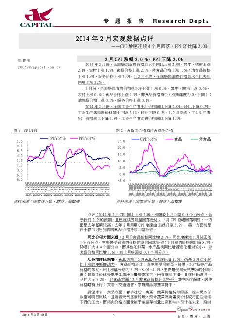 2014年2月宏观数据点评：cpi增速连续4个月回落ppi环比降20