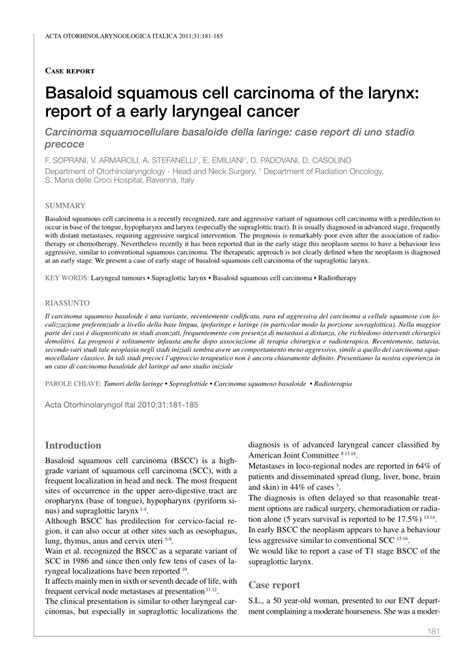 Pdf Basaloid Squamous Cell Carcinoma Of The Larynx Report Of A Early