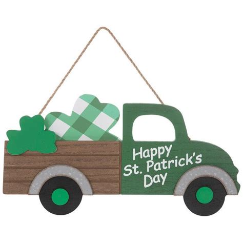 St Patricks Day Decor Shamrock Irish Vintage Truck Hanging Sign Etsy