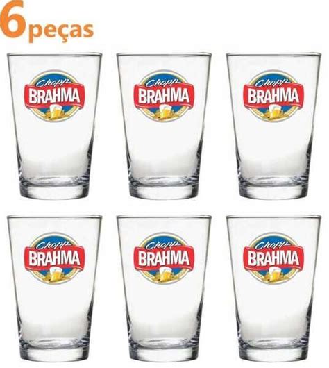 Jogo 6 Copo Chopp Brahma Caldereta 350 Ml Vidro Resistente MadeiraMadeira