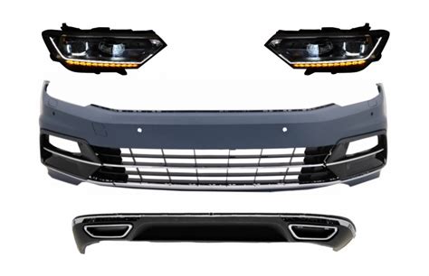 Front Bumper With Headlights And Rear Bumper Diffuser For Vw Passat B