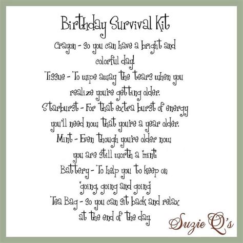 Birthday Survival Kit Includes Topper And Card Digital Printable