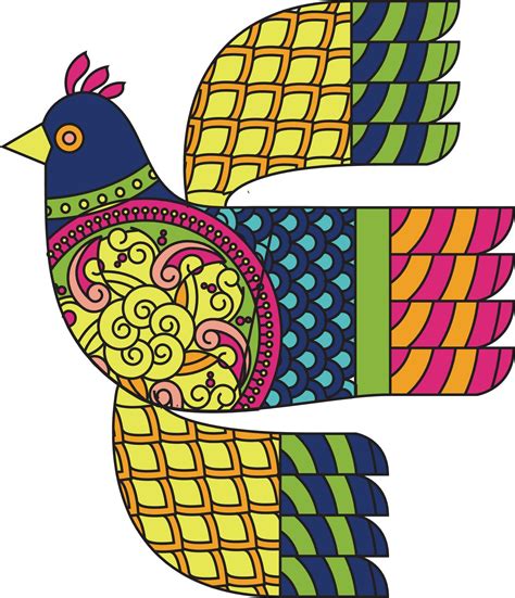 Folk Art Ornamental Bird Inspired By Indian Folk Art Kalamkari For