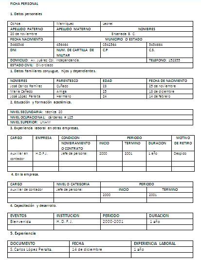 Ficha Personal De Mis 10 Trabajadores Fichas Trabajador