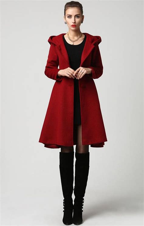 Red Coat Red Hooded Coat Winter Coats Women Coats For Women Mantel