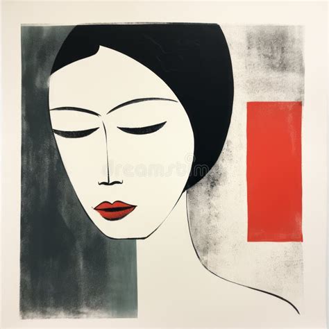 Elegant Woodblock Portrait Serene Faces With Red Eyes And Black