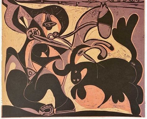 Pablo Picasso Vintage Original Linocut Pique Bullfight Matador Cubist