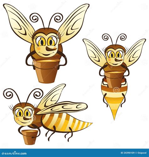 Funny Honey Bees With A Bucket Of Honey Royalty Free Stock Images