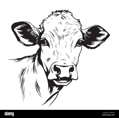 Cow Calf Portrait Sketch Hand Drawn Farming And Cattle Breeding Vector