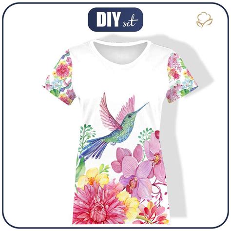 T SHIRT DAMSKI KOLIBRY I KWIATY Wz 2 Single Jersey Zestawy I