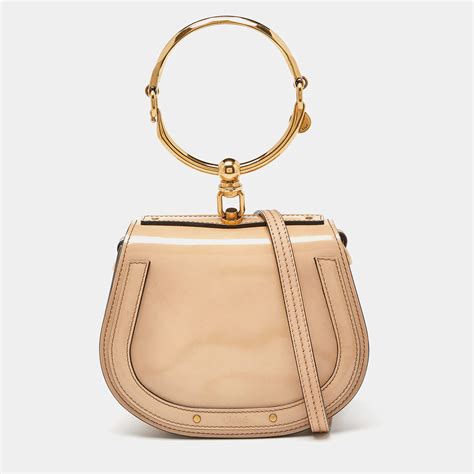 Chloe Beige Patent Leather Small Nile Bracelet Crossbody Bag Chloe