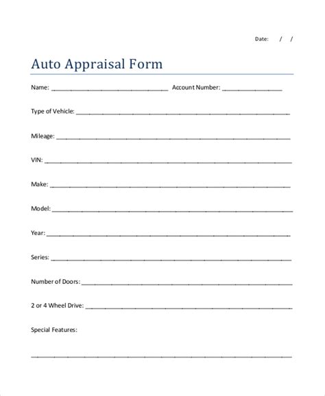 Free 8 Sample Car Appraisal Forms In Pdf Ms Word