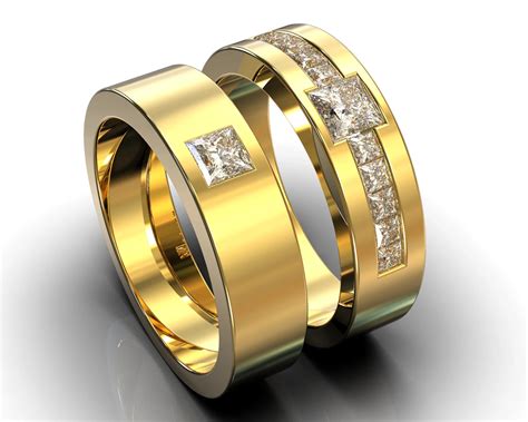 Unique Gold Princess Diamond His And His Matching Wedding Bands Vidar