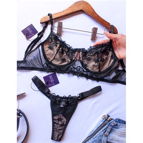 Conjunto Luna Lingerie De Renda Sem Bojo Tule Bordado Shopee Brasil