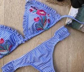 Swimsuit Summer Beach Swimwear Embroidery Stripes Print Sexy Bikini On Luulla