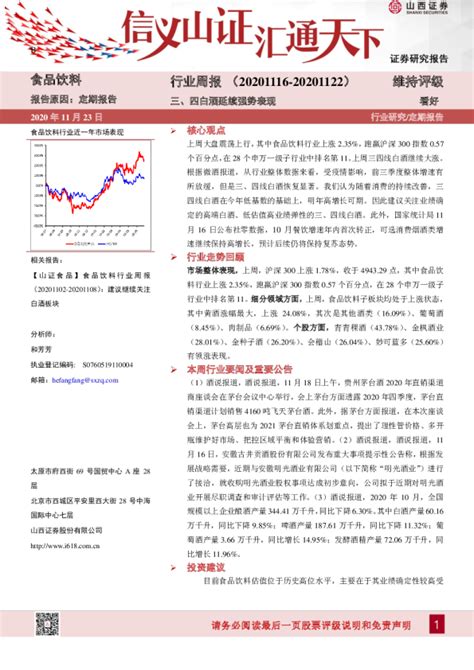 食品饮料行业周报：三、四白酒延续强势表现