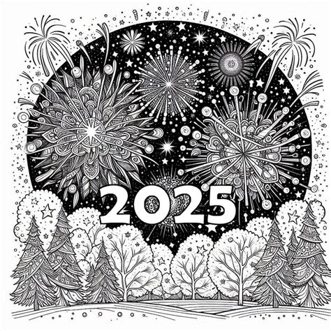 Coloring page Happy New Year 2025 : Fireworks 85