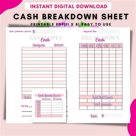 Cash Breakdown Printable With Cash Breakdown Slip Cash Breakdown Bank