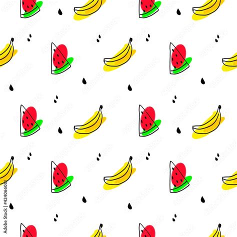 Seamless fruit pattern,watermelon, banana. hand drawing illustration, textile design, wrapping ...