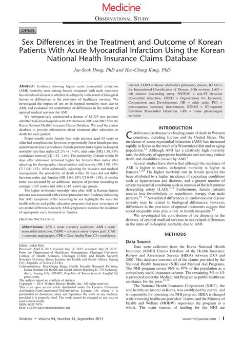 Pdf Sex Differences In The Treatment And Outcome Of Korean Patients