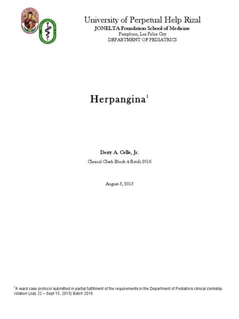 Herpangina Final | PDF | Diseases And Disorders | Medical Specialties