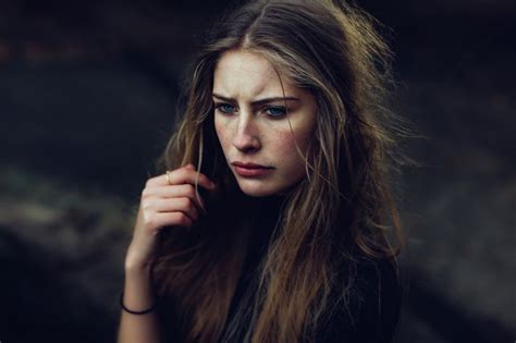 Face Women Model Portrait Looking Away Long Hair Blue Eyes