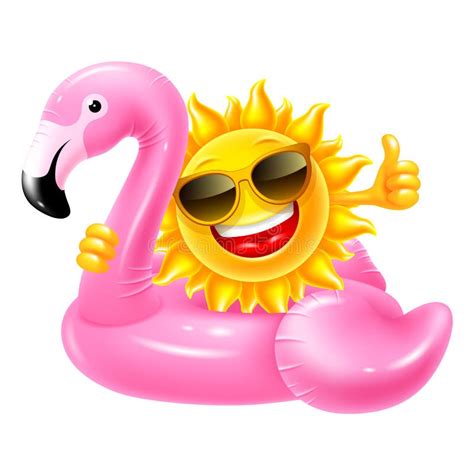 Inflatable Rubber Ring Pink Flamingo With Sun Character Stock Vector