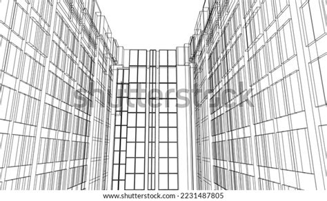 Architecture Building Perspective 3d Sketch Drawing Stock Vector ...