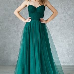 Emerald Evening Dress With Built In Bra Sexy Party Gown Polka Dot