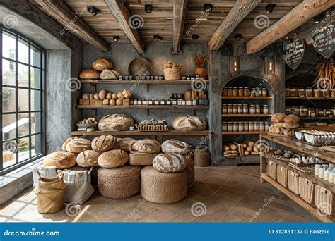 Rustic Bread Bakery With A Wood Fired Oven And Artisan Loaves Stock