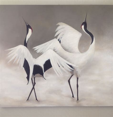 Japanse Kraanvogels Japanese Cranes Oil On Canvas 125x100cm Bird Art